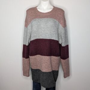 ✨3/$15 Silverflint Pink Grey Striped Oversized Long Sleeve Sweater M